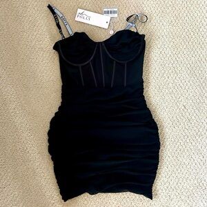 Oh Polly MESH BODYCON CORSET MINI DRESS IN BLACK New with Tags - Size US 4